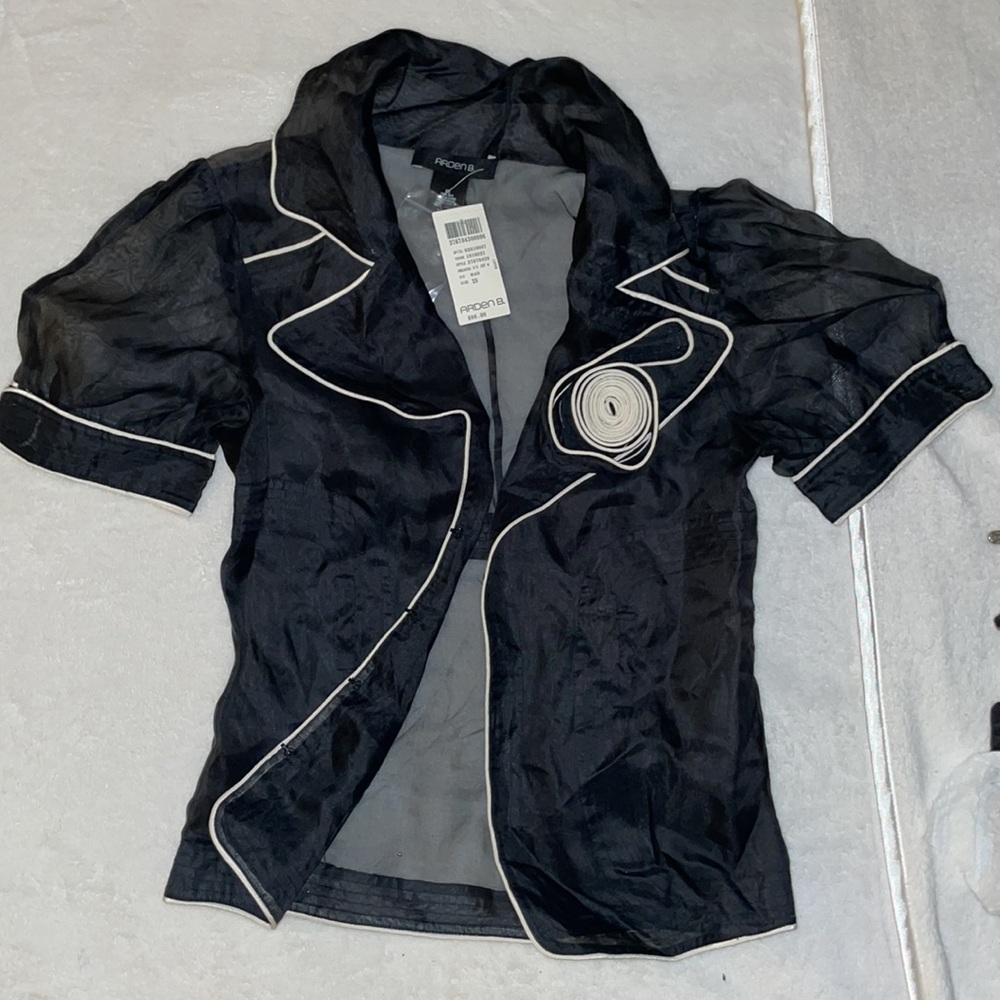 ARDEN B. - Black Organza Belted Blouse (Semi-Sheer) - New w/ Tag